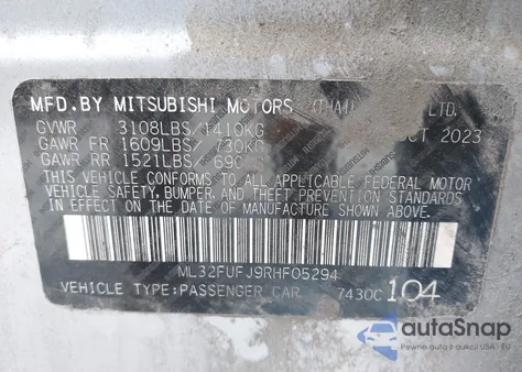 2024 Mitsubishi Mirage G4 Es z USA, uszkodzony, nr VIN ML32FUFJ9RHF05294